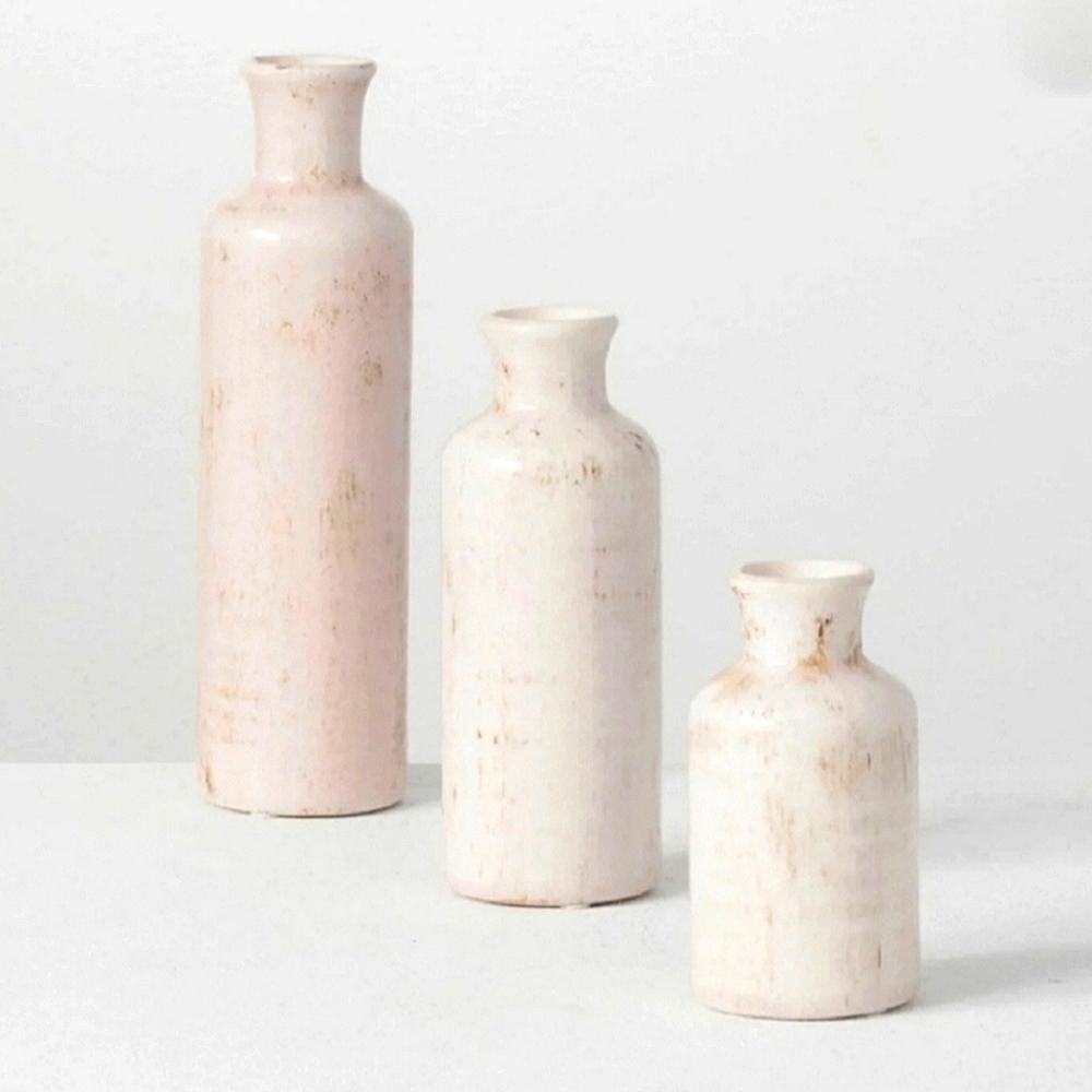 Distressed Ceramic Bottle Vase Set of 3 (small/medium/large)